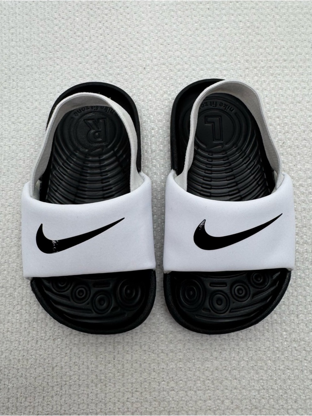 Nike Kawa Black and White Slides, Baby size 6c
